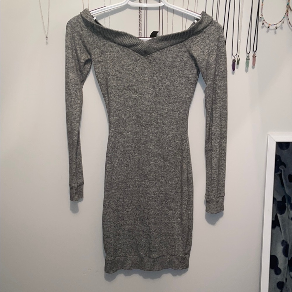 Gray Off-Shoulder Winter Dress